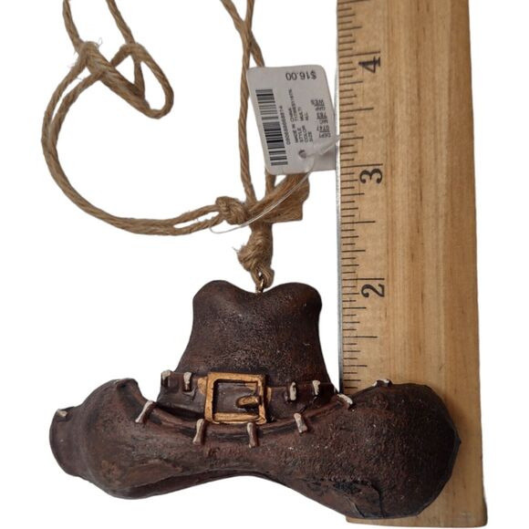Vintage Brown Cowboy Hat Christmas Ornament Buckle Old Hillbilly Western 3" - Picture 6 of 8